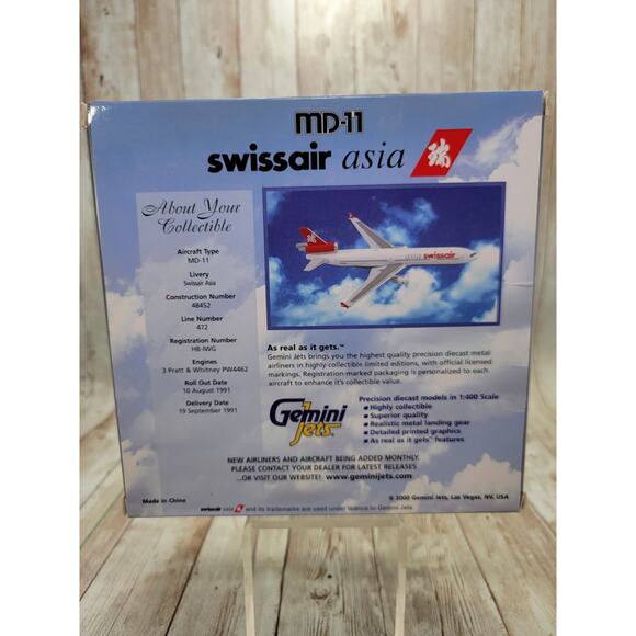 Gemini Jets 1:400 MD-11 Swissair Asia HB-IWG & Passenger Plane A380 Diecast New - Picture 3 of 8